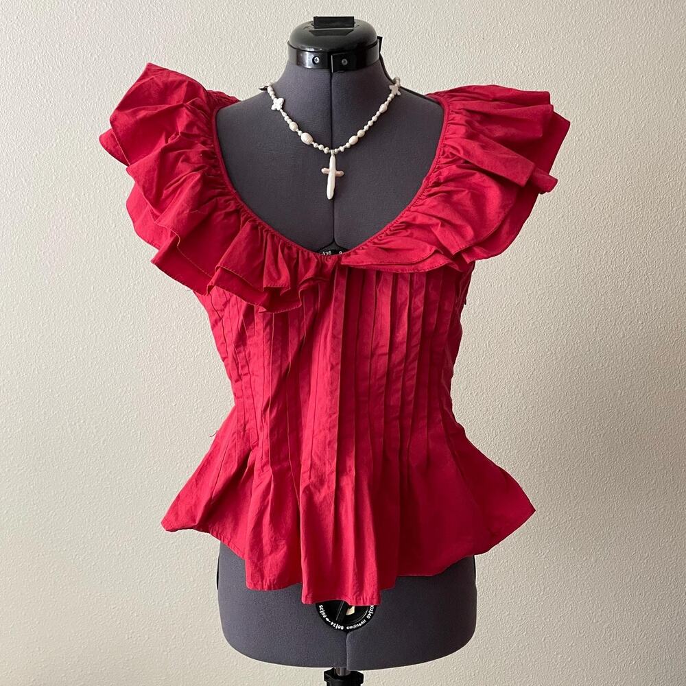 Red Cotton Peplum Top Dark Romantic Cottage Coquette | Size S